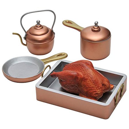 Amazon.com: The Queen's Treasures 7 Piece Copper Look Kitchen Pots, Pans, Tea Kettle Plus Roast Chicken, Great Accessory for use 18 inch American Girl Dolls & Furniture: Toys & Games