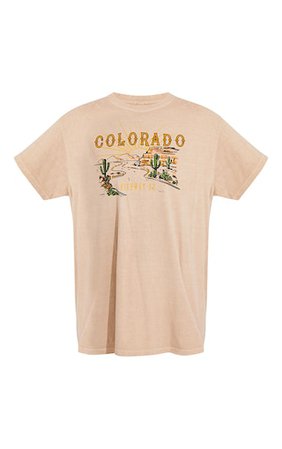 Sand Colorado Logo Oversized Washed T Shirt | PrettyLittleThing