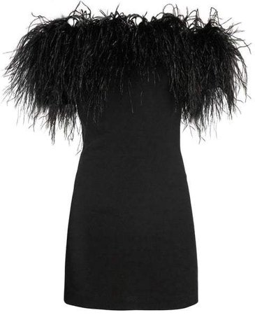 Saint Laurent - Off The Shoulder Ostrich Feather Trimmed Dress