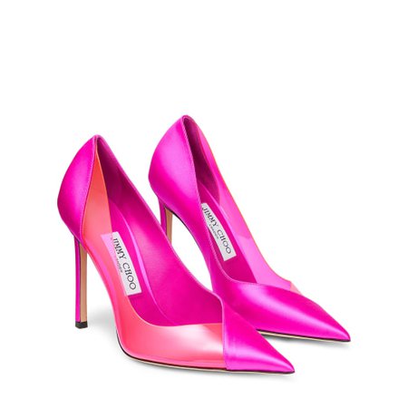 Fuchsia Satin and Hot Pink Neon Plexi Pumps | CASS 110 | Winter 2021 Collection | JIMMY CHOO