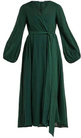 Kalita - Gaia Cotton Gauze Wrap Dress - Womens - Dark Green