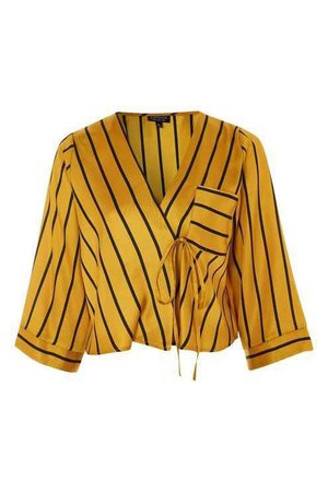 Mustard Yellow Crop Blouse With Black Stripes
