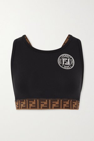 Black Printed stretch sports bra | Fendi | NET-A-PORTER