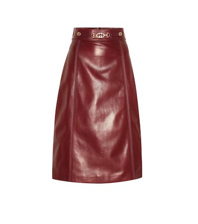 Embellished leather midi skirt