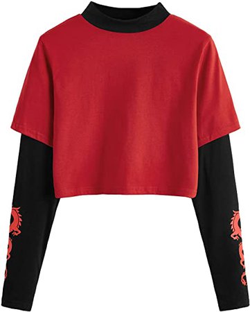 SweatyRocks Women's Color Block Butterfly Print Striped Long Sleeve Crop Top T Shirt at Amazon Women’s Clothing store