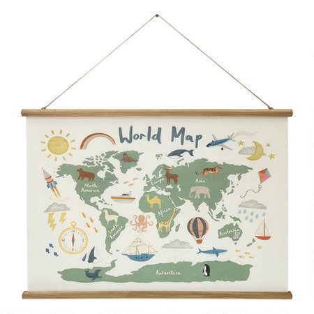 Kids World Map By Hayley Cunningham Scroll Wall Hanging | World Market