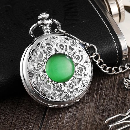 Emerald Silver Pocket Watch