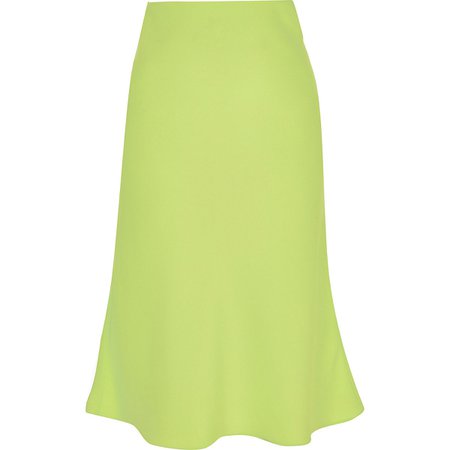Petite lime green bias cut midi skirt | River Island