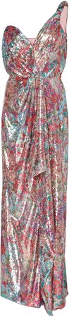 One Shoulder Floral Sequin Gown