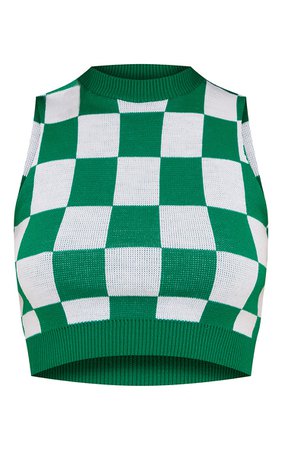 Green Checkerboard Knitted Crop Top | PrettyLittleThing USA