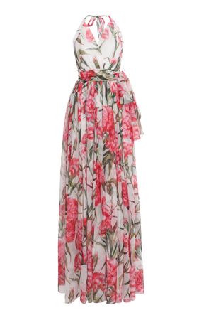Carnation-Print Silk Chiffon Maxi Halter Dress By Dolce & Gabbana | Moda Operandi