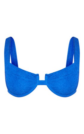 Blue Mini Crinkle Underwired Bikini Top | PrettyLittleThing USA