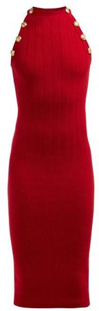 Halterneck Wool Blend Dress - Womens - Red