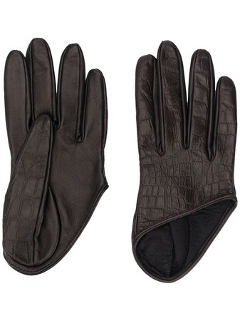 Shop black Manokhi asymmetric hem embossed style gloves with Express Delivery - Farfetch