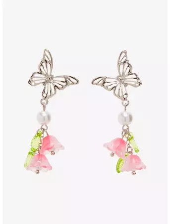 Thorn & Fable Butterfly Flower Drop Earrings | Hot Topic