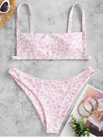 pink and white bikini