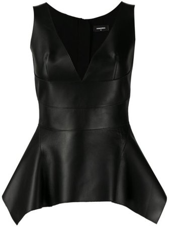 Black Dsquared2 V-Neck Leather Top | Farfetch.com