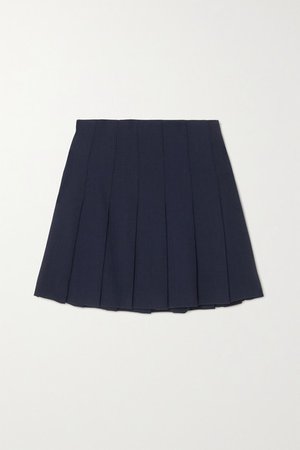 Pleated Wool-blend Crepe Mini Skirt - Navy