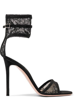 Gianvito Rossi | 105 stretch-lace and suede sandals | NET-A-PORTER.COM