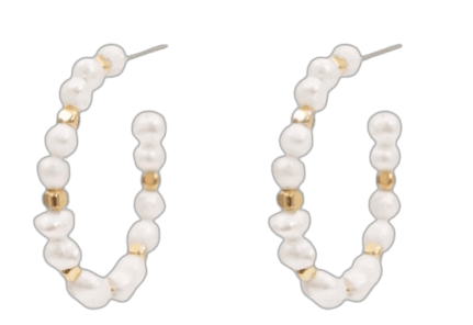 Hoop earrings with pearls and golden beads