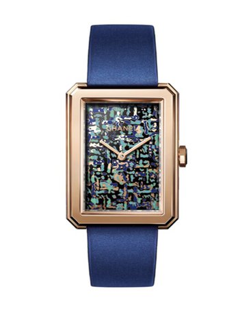 blue tweed Chanel watch