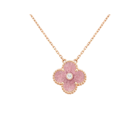 Van Cleef & Arpels - Pink Vintage Alhambra Holiday Pendant Rose Gold Rhodonite 2021 Necklace