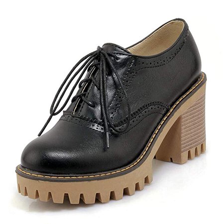 CYBLING Women's Classic Brogue Oxford Shoes Lace up Wingtip Chunky High Heel Platform Ankle Booties Brown: Amazon.ca: Shoes & Handbags