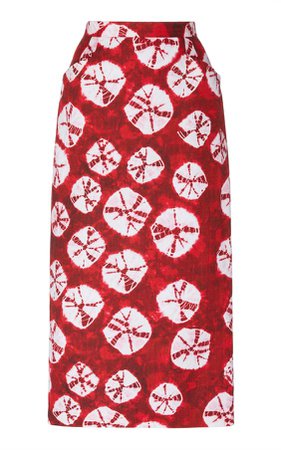 STELLA JEAN red printed midi skirt with side pockets