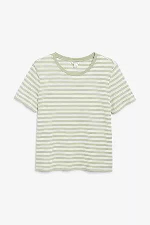 Soft tee - Green and white stripes - Tops - Monki WW