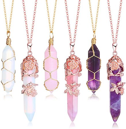 6PCs Hexagonal Healing Crystal Necklace,Flower Wrapped Pattern Quartz Necklace with Chain,Pendulum Pendant Necklace,Hexagonal Crystal Pendant Necklace Gift for Women Girls : Amazon.co.uk: Jewellery