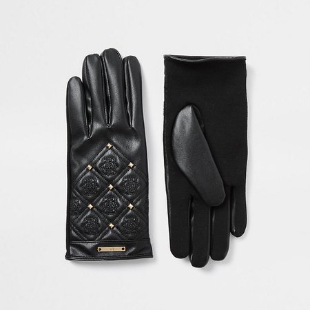 Black quilted leather 'RIR' gloves | River Island