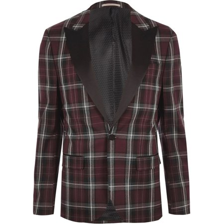 Dark red check skinny suit jacket - Suit Jackets - Suits - men