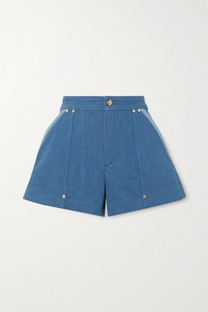 Blue Embellished two-tone denim shorts | Chloé | NET-A-PORTER