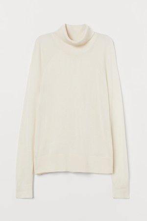 Fine-knit polo-neck jumper - Natural white - Ladies | H&M GB