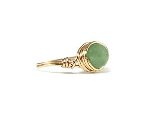 Amazon.com: Natural Green Aventurine Gemstone Solitaire Ring - Sterling Silver 14K Gold-Filled Wire Wrapped Band - Minimalist Style - Jewelry Inspirations : Handmade Products