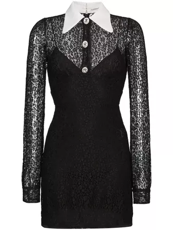 Alessandra Rich Silk Mini Lace Dress With Contrast Collar - Farfetch