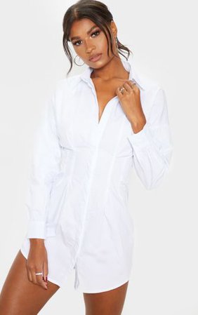 White Fitted Waist Shirt Dress | Dresses | PrettyLittleThing