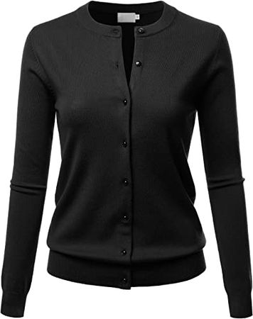 LALABEE Women's Crew Neck Gem Button Long Sleeve Soft Knit Cardigan Sweater Black L at Amazon Women’s Clothing store
