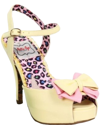 bettie page yellow pink pastel peep toe heels with bow