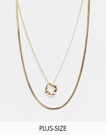 DesignB London Curve multirow necklace with flat chain and circle pendant in gold | ASOS