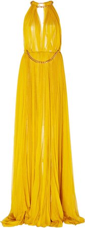 Embellished Pleated Silk Gown Size: 6