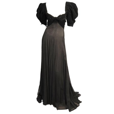 Yves Saint Laurent Numbered Haute Couture Low Cut Velvet and Tulle Evening Dress For Sale at 1stdibs