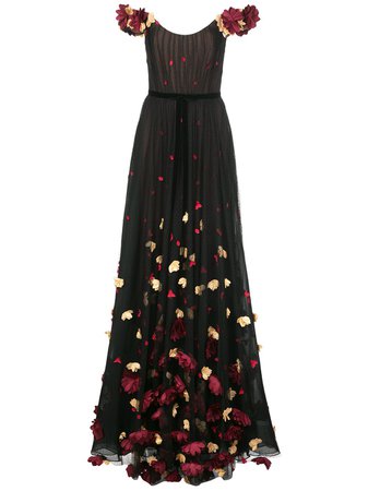 Marchesa Notte, Off-Shoulder Floral Embroidered Dress