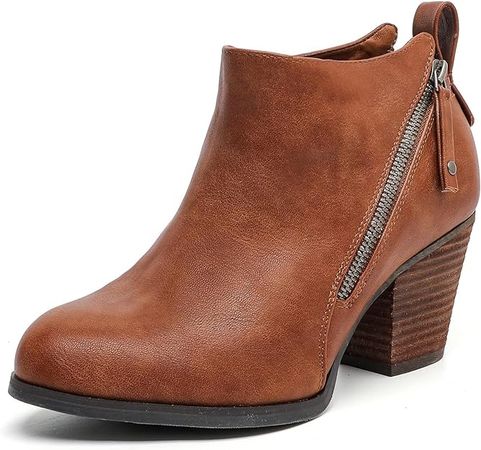 Amazon.com | Luoika Women's Wide Width Ankle Boots, Extra Wide Mid Heel Side Zipper Booties. 211026 Tan 10.5xw | Ankle & Bootie