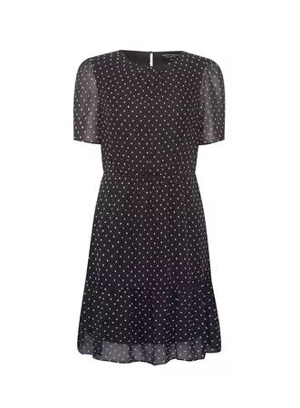 Monochrome Dobby Frill Fit and Flare Dress | Dorothy Perkins