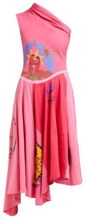 Patchwork One Shoulder Cotton Jersey Dress - Womens - Pink