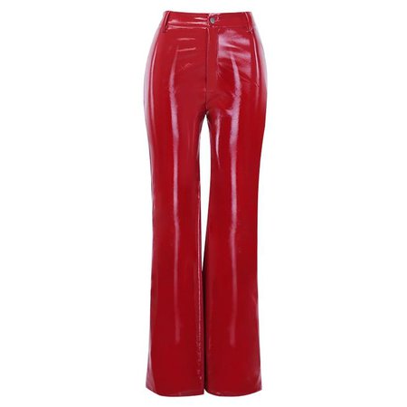 red vinyl leather pants