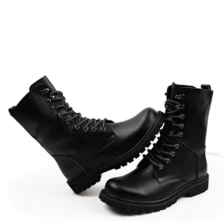 (1) Fashion Men's Natural Leather Boots High Top / Military combat Boots of Lace-up | HARD'N'HEAVY