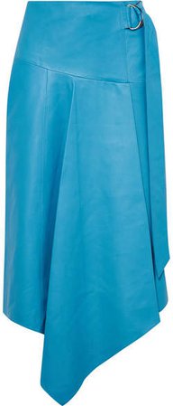 Asymmetric Leather Midi Skirt - Blue