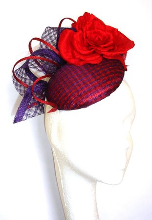 JEANNE - Red & Purple hat :: Purple :: Hats & Fascinators by Colour :: Feathers & Bows